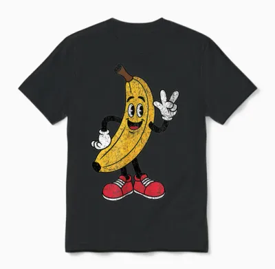 Retro Banana Cartoon with Sunglasses Men Women Funny Banana Unisex T-Shirt - Black