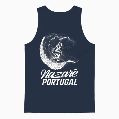 Nazaré Portugal Surfer Surf Wave Surfing Unisex Tank Top - Navy