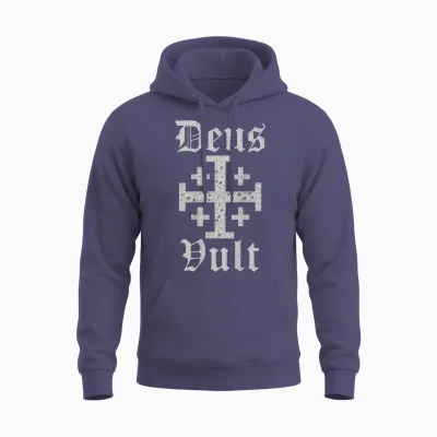 Deus Vult | Jerusalem Cross | Christian Templar Unisex Hoodie - Heather Sport Dark Navy