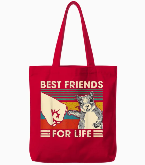 Retro Vintage Squirrel Best Friend for Life Fist Bump T-Shirt Small Tote Bags in Red