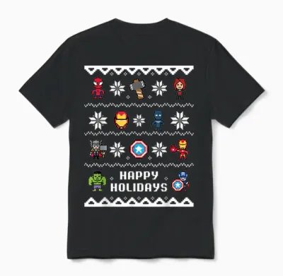 Marvel Avengers Christmas Sweater Happy Holidays Unisex T-Shirt - Black