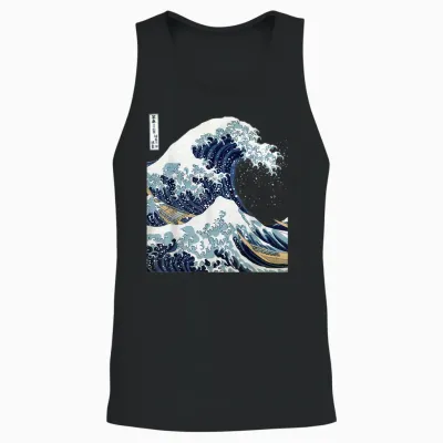Big Wave Hokusai Famous Japanese Art T-Shirt, Black, S Unisex Tank Top - Black