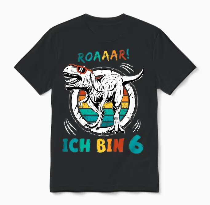 6 Geburtstag Junge Mädchen Dinosaurier 6 Jahre Alt Dino Unisex T-Shirt in Black