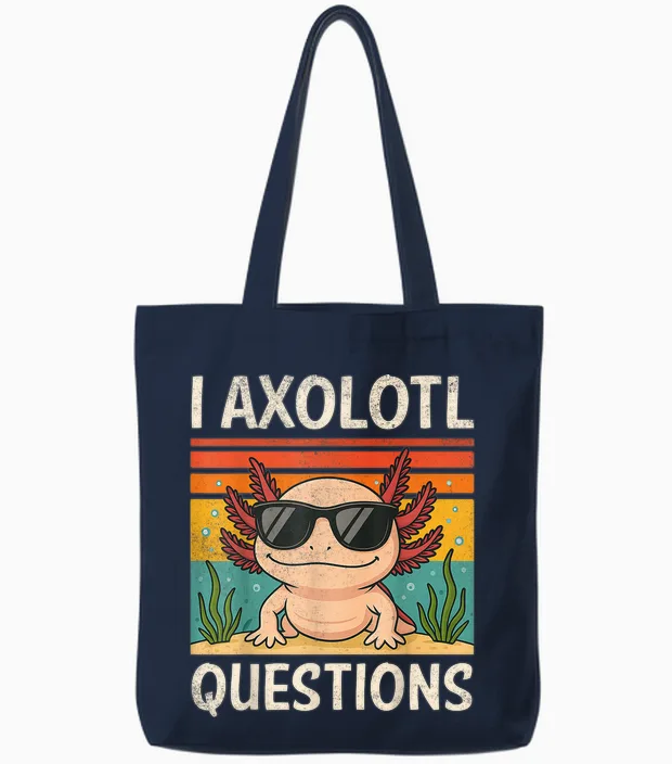I Axolotl Questions Shirt Adults Youth Kids Retro Vintage Tote Bags in Navy