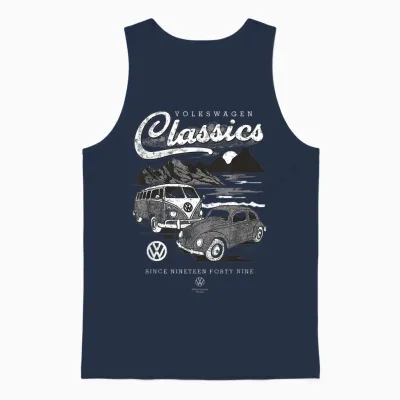 Volkswagen Beetle & Type 2 T1 Campervan Classics T-Shirt, Black, S Unisex Tank Top - Navy