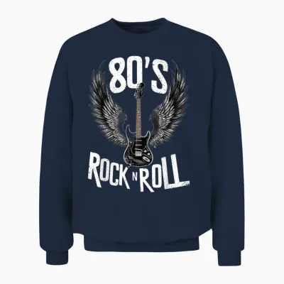 Vintage Guitar Wings, Music Rock & Roll Retro 70s & 80s T-Shirt, Black, S Unisex Sweatshirt - Navy
