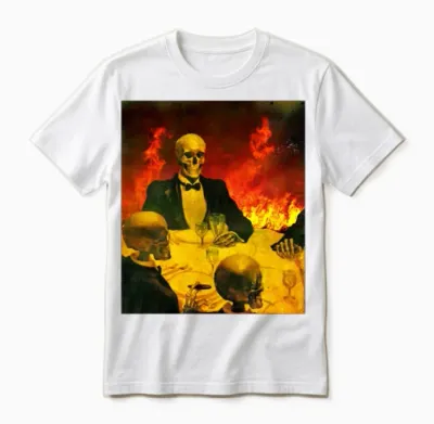 Demon Father Hell Party Funny Skeleton Retro Fire Unisex T-Shirt - White