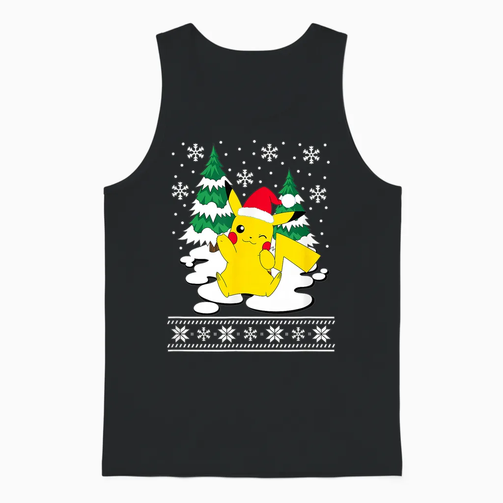 Pokémon - Pikachu Christmas Snowy Pattern Unisex Tank Top in Black