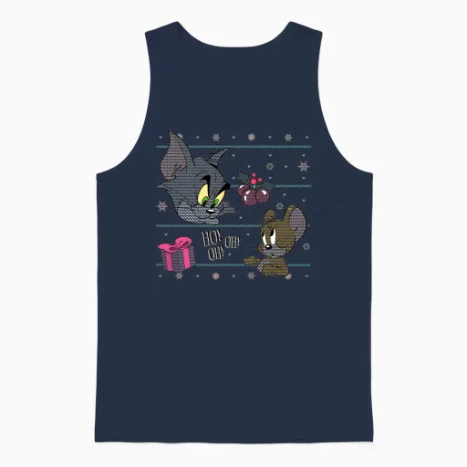 Tom and Jerry Ugly X-Mas Ho! Oh! Oh! Unisex Tank Top in Navy