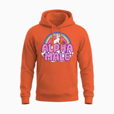Ironic Male Alpha Unicorn Funny Sarcastic Funny Meme T-Shirt, Blue Unisex Hoodie - Orange