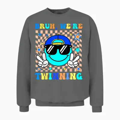 Bruh We're Twinning Retro Twin Day Spirit Week Boys Unisex Sweatshirt - Graphite Heather