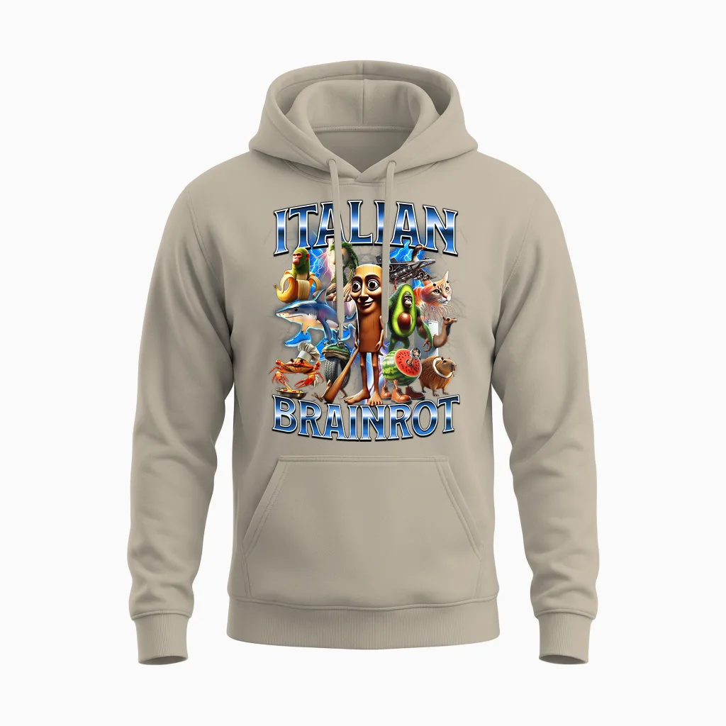 Funny Italian Brainrot Unisex Hoodie in Sand