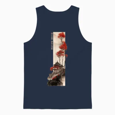 Japanese Temple Retro Vaporwave in Japan Harajuku 80s 90s Unisex Tank Top - Navy
