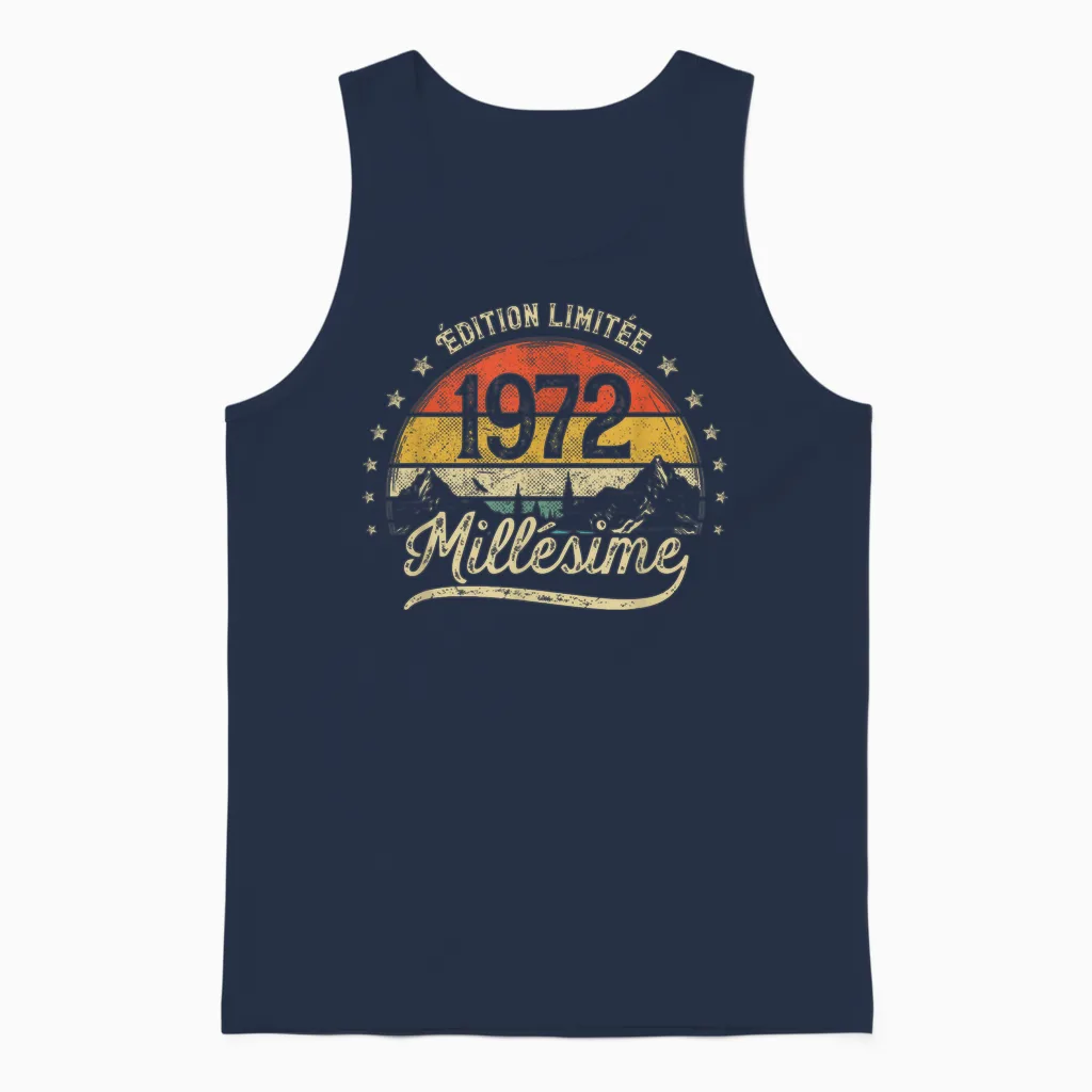 Vintage Born in 1972 Vintage Gift Man Woman Birthday Unisex Tank Top in Navy