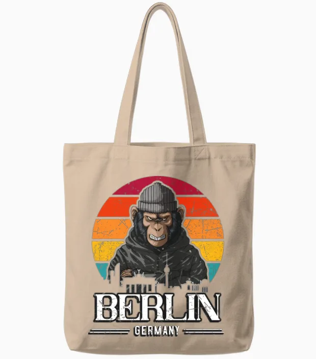 Berlin Retro Monkey Berliner Tote Bags in Natural
