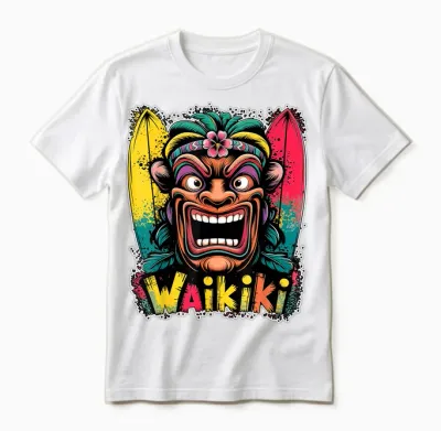 Mask Vintage Waikiki Tiki Surfer Hawaii Tropical Retro Unisex T-Shirt - White