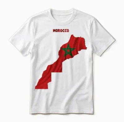 T-Shirt Drapeau Marocain Ondulé à L'intérieur De La Carte Du Maroc T-Shirt Haut De Gamme Unisex T-Shirt - White