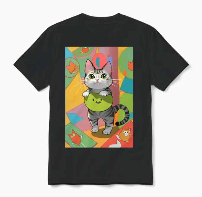 Cartoon Funny Cat Lovers Gift Unisex T-Shirt in Black