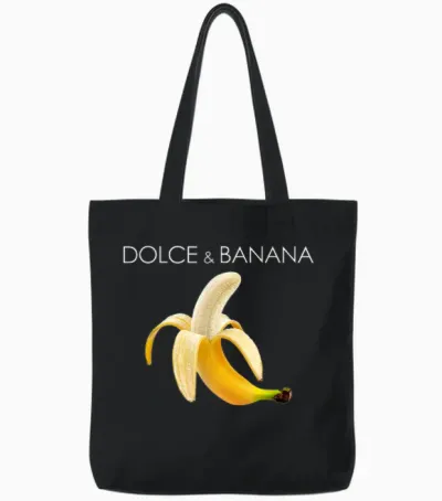 Dolce and Banana T Shirt, Funny Cute Graphic Design Banane Tote Bags - Black