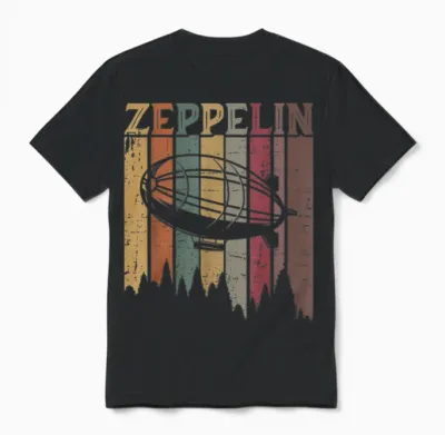 Retro Zeppelin 70s 80s Dirigible Airship Zepelin Zepplin Unisex T-Shirt - Black