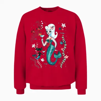 Martini Mermaid Blonde Unisex Sweatshirt - Red