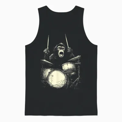Chimp Playing Drums Funny Music Animal Drummer Unisex Tank Top - Black