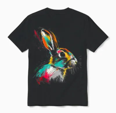 Hase Buntes Tiermotiv Kunst Kaninchen Unisex T-Shirt - Black