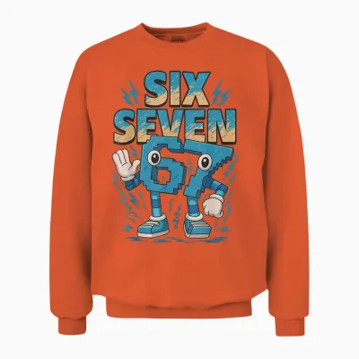 Kids Meme 67 Six Seven 6 7 Italian Brainrot Unisex Sweatshirt - Orange