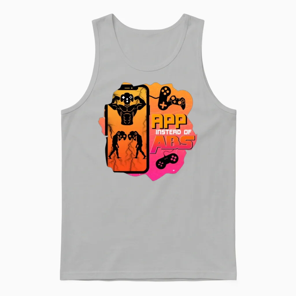 App Gaming Gamer Training Muscles Gift Nerd Unisex Tank Top in Ash