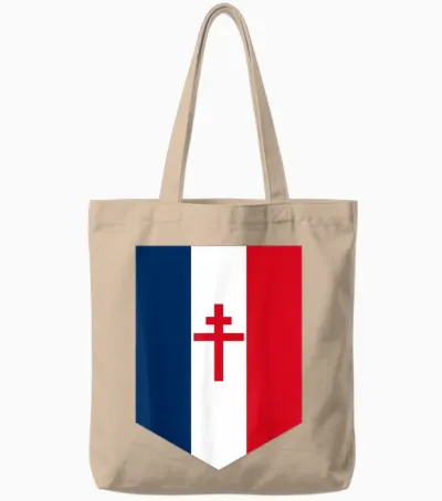 Drapeau Français Avec Croix De Lorraine T-Shirt, Black, S Tote Bags - Natural