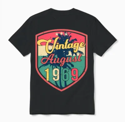 1969 August Retro Unisex T-Shirt - Black