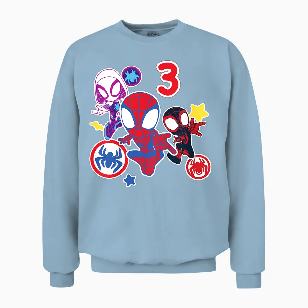 Kinder Marvel Spidey and His Amazing Friends 3 Year Old Birthday Unisex Sweatshirt in Light Blue