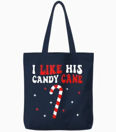 Groovy Family Christmas Couple Matching Funny Tee I Like His Candy Cane I Like Her Peppermint Candies Unisex-Adults Black Short Sleeve T-Shirt Small Tote Bags - Navy