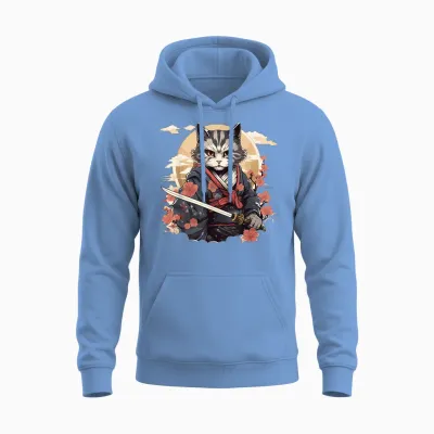 Samurai Cat Warrior Japanische Ninja Katze Kawaii Unisex Hoodie - Carolina Blue