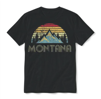 Montana Mountains Camping Hiking Unisex T-Shirt - Black