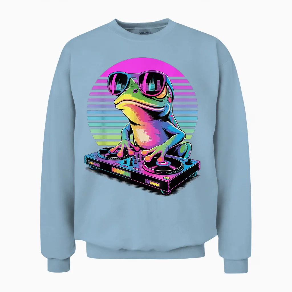 Synthwave Frosch Dj Sonnenbrille Frösche Unisex Sweatshirt in Light Blue