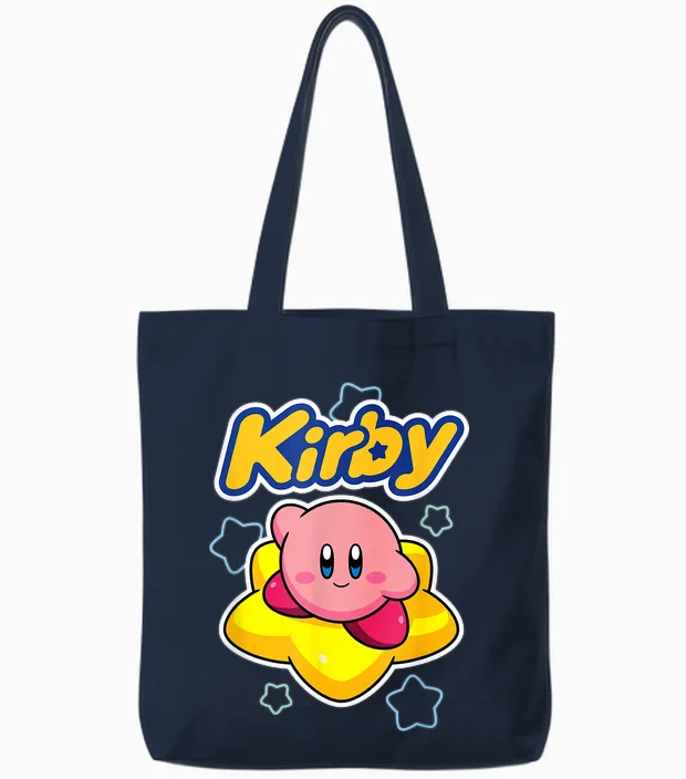 Kirby Nintendo Big Star Surfing Portrait Tote Bags in Navy