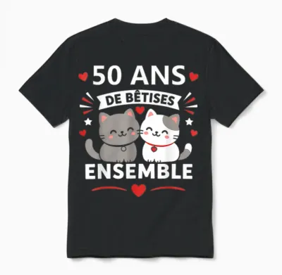 Humour Anniversaire 50 Ans Mariage Chat Couple 50 Ans Unisex T-Shirt - Black