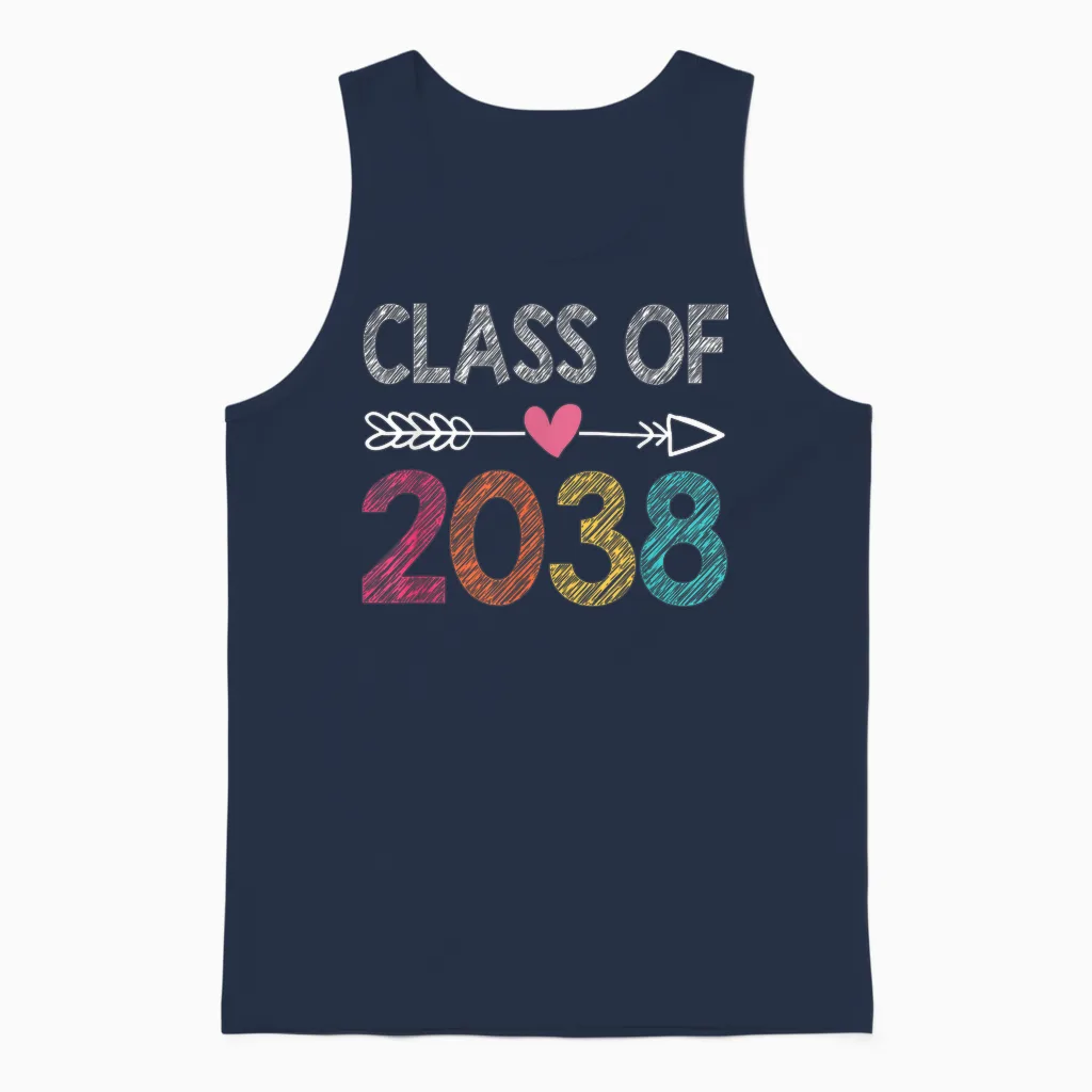 Class of 2038 Kindergarten Pre K Grow with Me Graduation Unisex Tank Top in Navy