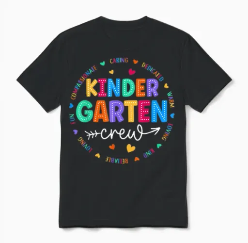 Kindergarten Crew Back to School Kindergarten Teacher Unisex T-Shirt in Black