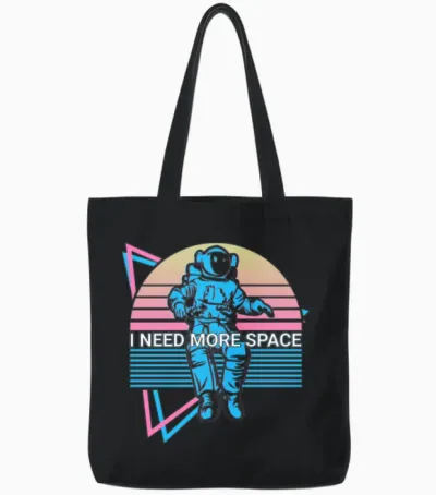 Funny Astronaut Retro Tote Bags - Black