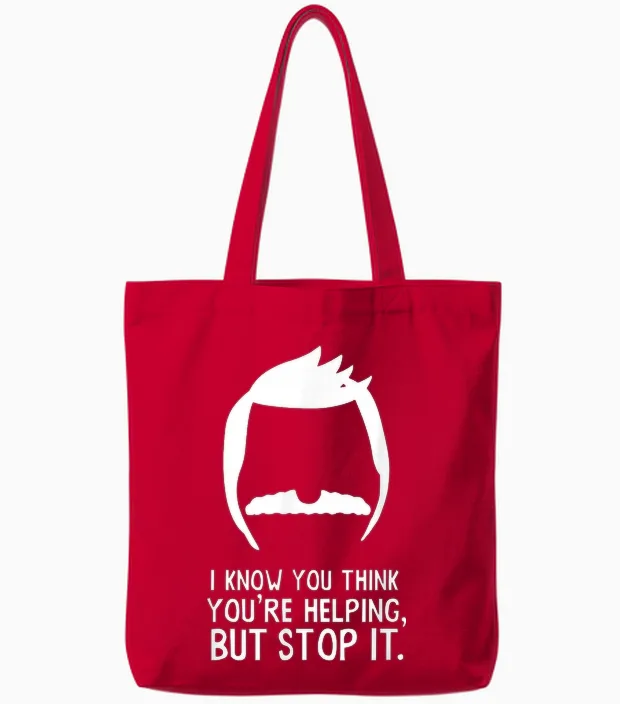 Bob's Burgers I Know You Think You're Helping but Stop It Tote Bags in Red
