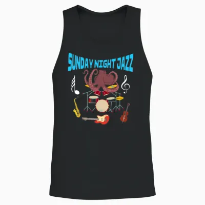 Funny Octopus Sunday Night Jazz Unisex Tank Top - Black