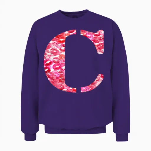 Back Print Only - Lipstick Kisses for Boyfriend Letter C Unisex Sweatshirt - Purple