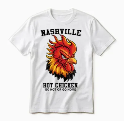 Nashville Hot Chicken Go Hot or Go Home Funny Unisex T-Shirt - White