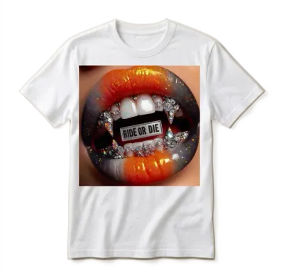 Bold Edgy Lip Art with Ride or Die Drip Unisex T-Shirt - White