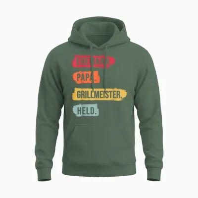 Herren Ehemann Papa. Grillmeister Papa Grillmeister Unisex Hoodie - Military Green