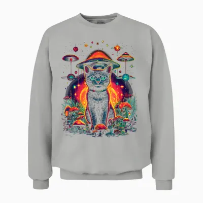 Psychedelische Katze Im Weltraum Trippy Alien Galaxy Visual Unisex Sweatshirt - Ash