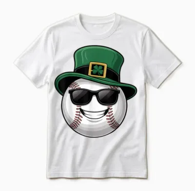 Baseball Shamrock Hat Funny St Patricks Day Unisex T-Shirt - White