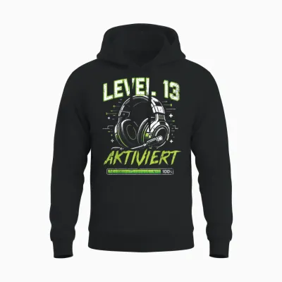 13. Geburtstag Jungen Video Gamer Level 13 Aktiviert Junge Unisex Hoodie - Black